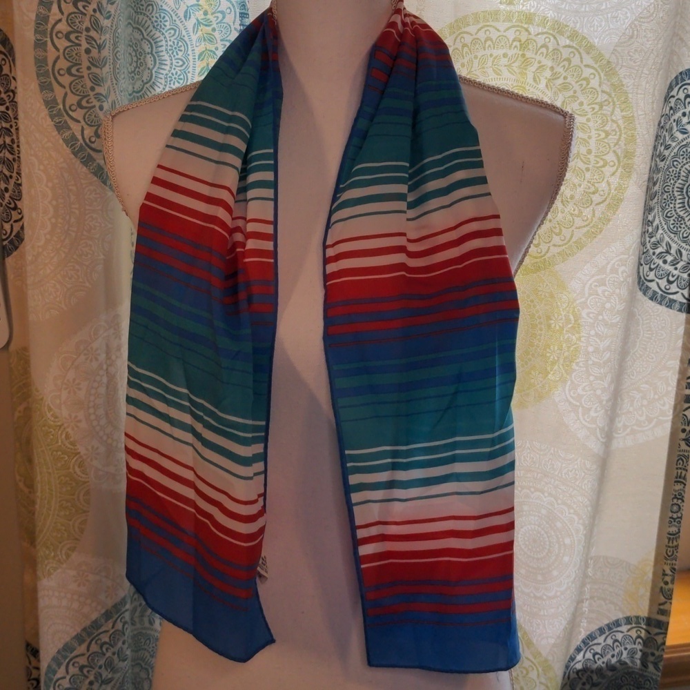 JONATHAN LOGAN Vintage Stripe SCARF Coastal Grandma Color Block Hair Tie